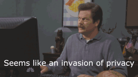 Image of Ron Swanson from Parks and Recreation throwing away his computer.